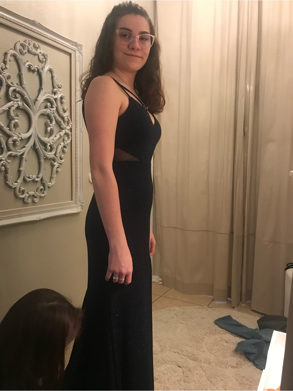 Sparkling Navy Prom Dress with Crisscross Straps - Picture 2 of 3
